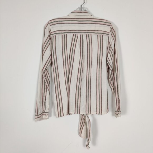 My STYLE Women's Shirt Size M Striped White Green Tie Cotton Viscose Casual Chic - Picture 3 of 8